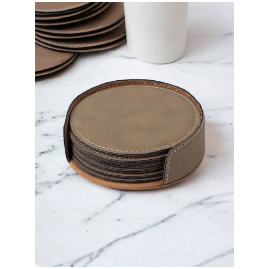 Buckskin Round Leatherette Coaster Set