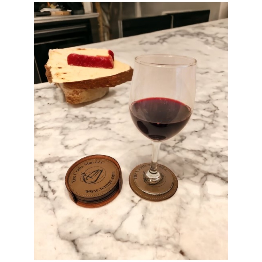 Chestnut Leatherette Coaster and Wine